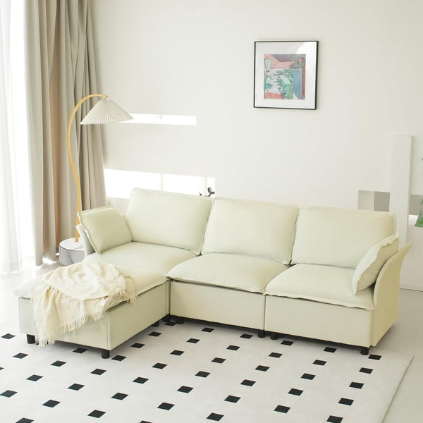 Pipleo 100" L-Shaped Cloud Sectional Sofa, Velvet Convertible Sofa Bed and Storage, Sectional Sofas