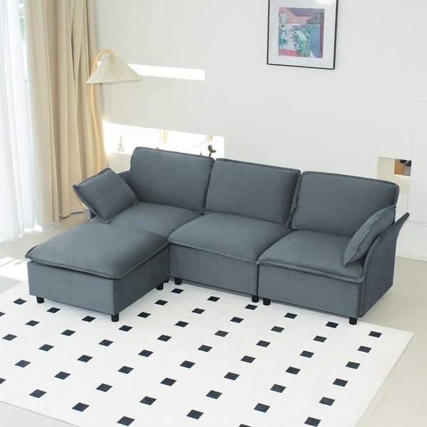 Pipleo 100" L-Shaped Cloud Sectional Sofa, Velvet Convertible Sofa Bed and Storage, Sectional Sofas
