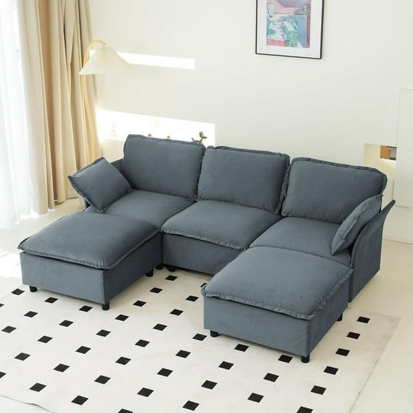 Pipleo 100" U-Shaped Cloud Sectional Sofa, Velvet Convertible Sofa Bed and Storage, Sectional Sofas