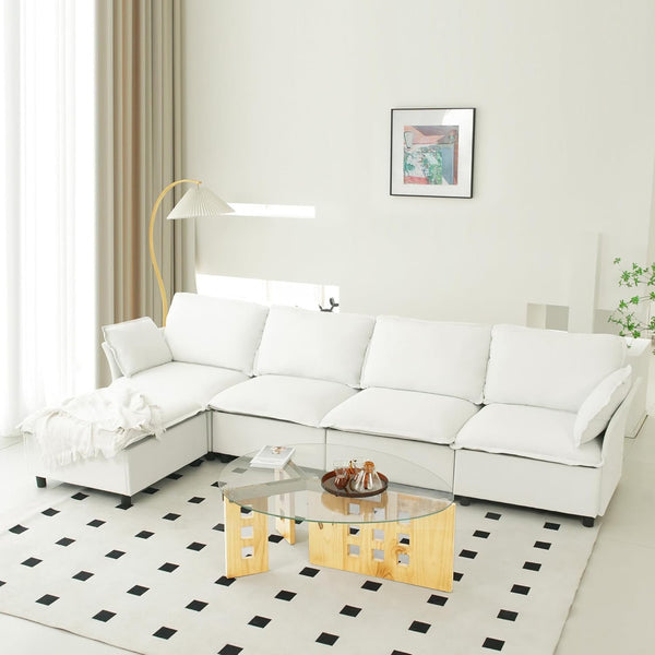 Pipleo 130" L-Shaped Cloud Sectional Sofa, Velvet Convertible Sofa Bed and Storage, Sectional Sofas