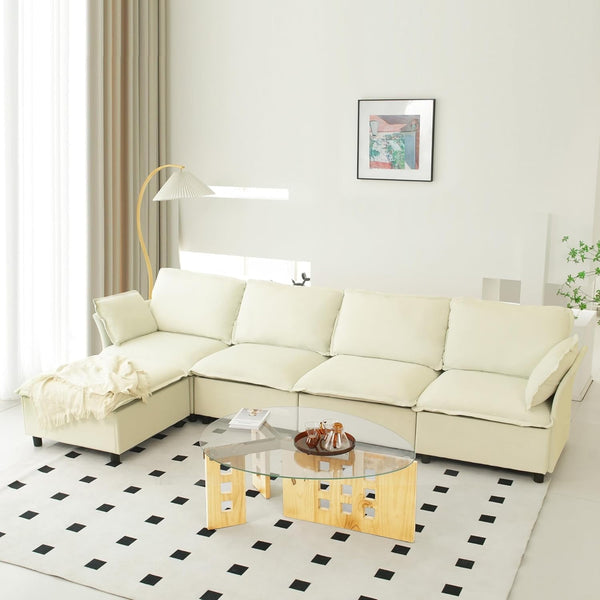 Pipleo 130" L-Shaped Cloud Sectional Sofa, Velvet Convertible Sofa Bed and Storage, Sectional Sofas