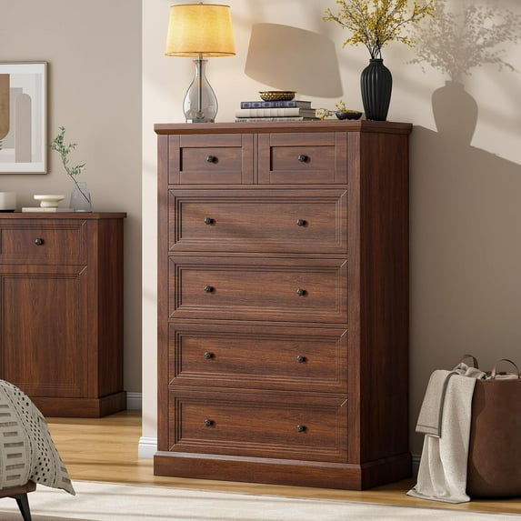 Pipleo 6 Drawer Dresser, 47.2" Farmhouse Dresser and Chests of Drawer, Tall Chest of Drawers for Bedroom, Living Room