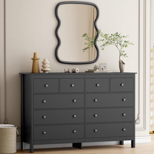 Pipleo Dressers for Bedroom, Black Dresser 10 Drawer 55" Wide Chest of Drawers - Modern Wood Storage for Living Room