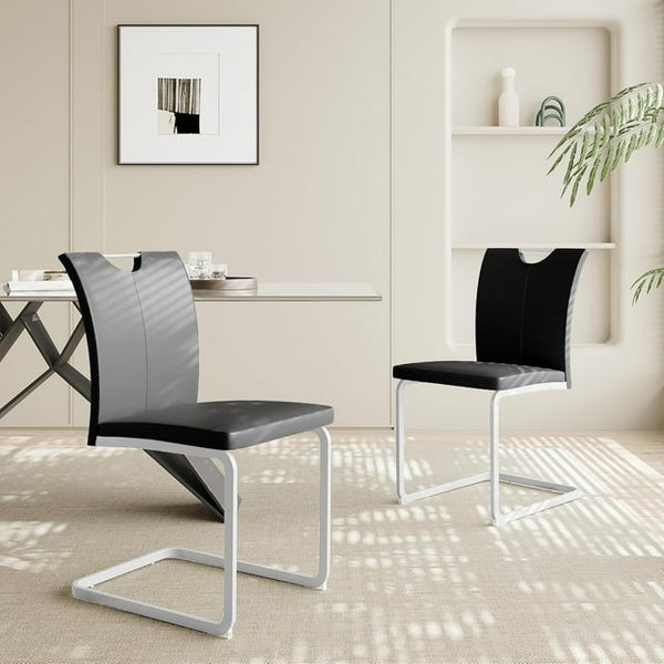 Pipleo Modern Dining Chairs Set of 2, 10-Min Quick Assembly, Faux Leather Upholstered High Back Side Chairs with Metal Legs & Handle, Armless Kitchen Chairs for Dining Room（副本）