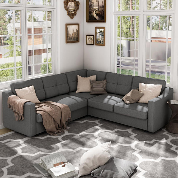 Pipleo Reversible 5-Seat L-Shaped Sectional Sofa, Convertible Space-Saving Design for Small Apartments & Living Rooms,Dark Gray