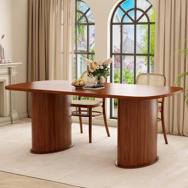 Rectangular Dining Table for 6, Akaber 63 Inch Farmhouse Kitchen Table with Rounded Edges and Solid Base, Walnut Wood Dinner Table for Dining Room