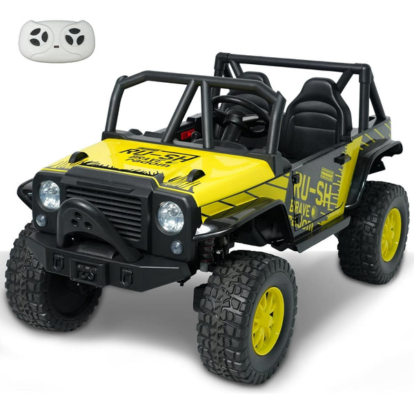 Wanan 24V 5AH 2 Seater Battery Powered Wheels for Kids, 4WD Kids' Electric Vehicles with Remote Control for Girls and Boys, UTV Ride On Car for Kids, Spring Absorber, Wireless Bluetooth (Yellow)