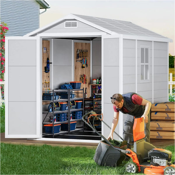 Wanan 8.7'x5.5' FT Outdoor Storage Shed, Resin Shed with Lockable Door, Gardening Supplies Storage, 3 Pack