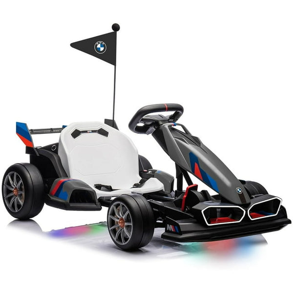 Wanan Electric Go Kart with Adjustable Seat, 24V 9AH Drift Kart with 400W Motors, Crazy Go Cart for Kids Ages 6-12, Licensed BMW, LED Lights, Drift Mode and 2 Speed (White)