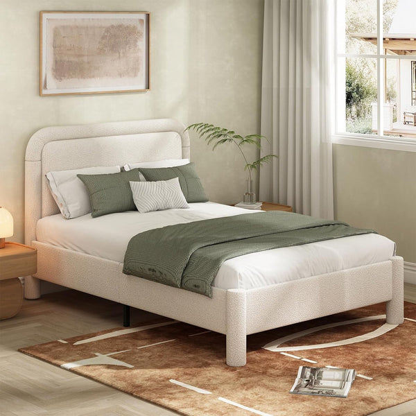 Wanan Full Bed Frame, Upholstered Bed Frame with Rounded Corners, Soft Cloud Bed Frame in Modern Style, Noise-Free Structure, Easy Assembly, Cream