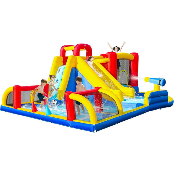 Wanan Inflatable Water Slide for Kids, 2 Mins Blow Up 8 in 1 Giant Water Park for Backyard Outdoor with Soccer Zone, Long Slide, Pool, Bounce House, Basketball Hoop, Climbing Wall, Air Blower