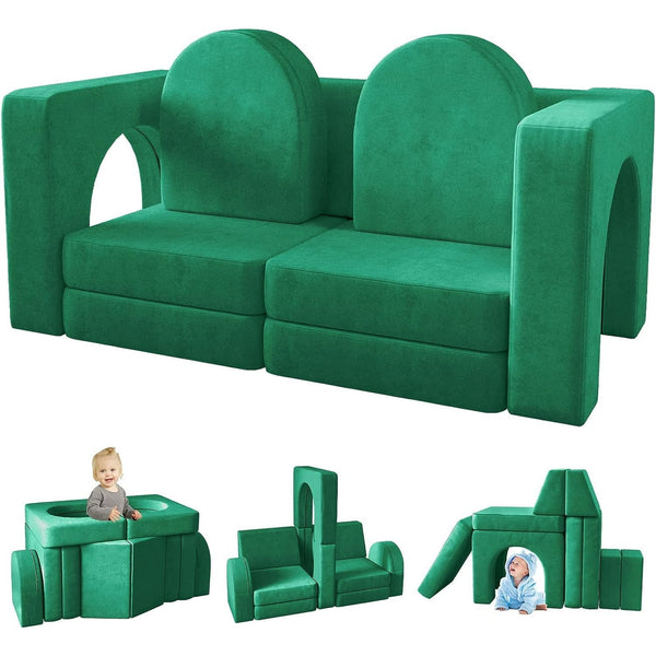 Wanan Kids Couch 10PCS, Modular Kids Play Couch for Playroom Bedroom, 10 in 1 Multifunctional Kid Sofa for Playing, Creativing, Sleeping, Indoor Toddler Couches for Boys and Girls