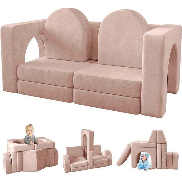 Wanan Kids Couch 10PCS, Modular Kids Play Couch for Playroom Bedroom, 10 in 1 Multifunctional Kid Sofa for Playing, Creativing, Sleeping, Indoor Toddler Couches for Boys and Girls