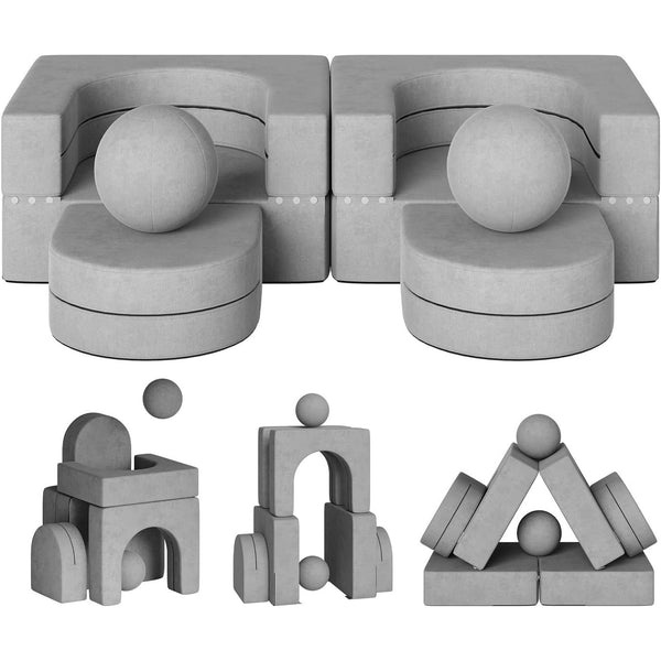 Wanan Kids Couch with 2 Balls, 8 Pcs Toddler Modular Couch, Kids Play Couch Set for Toddlers 1-3, Baby Sofa Kids Couch for Playroom (Gray)