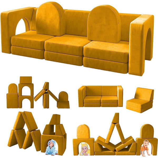 Wanan Toddler Couch, Modular Kids Sofa Foldable Loveseat with 2 Ottomans, Washable Cover, Grape