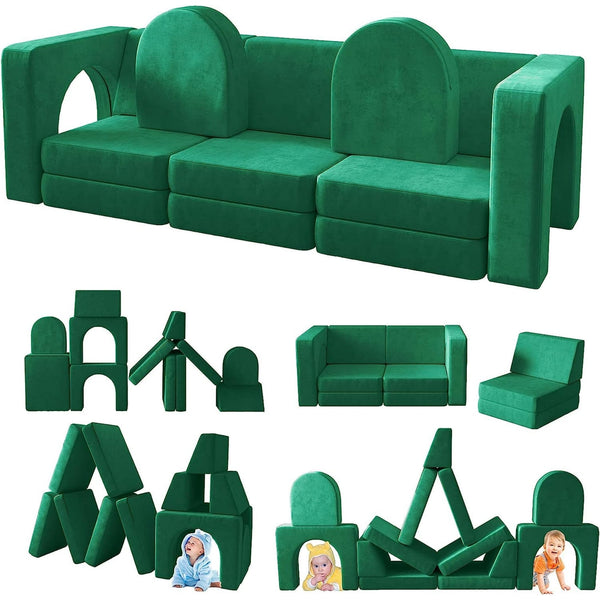 Wanan Toddler Couch, Modular Kids Sofa Foldable Loveseat with 2 Ottomans, Washable Cover, Navy