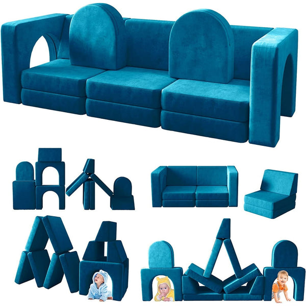 Wanan Toddler Couch, Modular Kids Sofa Foldable Loveseat with 2 Ottomans, Washable Cover, Navy