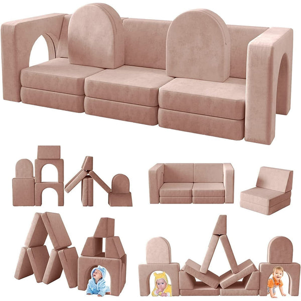Wanan Toddler Couch, Modular Kids Sofa Foldable Loveseat with 2 Ottomans, Washable Cover, Navy