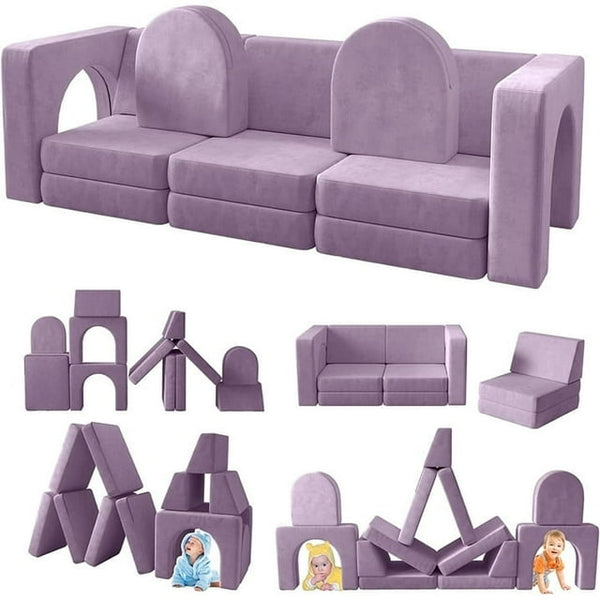 Wanan Toddler Couch, Modular Kids Sofa Foldable Loveseat with 2 Ottomans, Washable Cover, Navy