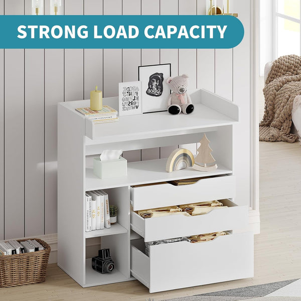 Wanan 3 Drawer Diaper Changing Table Dresser, White