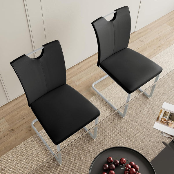 Akaber Modern Dining Chairs Set of 2, Faux Leather Upholstered Dining Room Side Chair with High Back, Metal Legs and Portable Handle, Armless Kitchen Chairs Set, Black