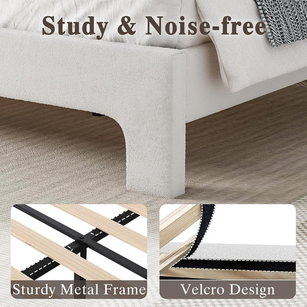 Wanan Full Bed Frame, Upholstered Bed Frame with Rounded Corners, Soft Cloud Bed Frames in Modern Style, Noise-Free Structure, Easy Assembly, Cream