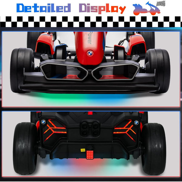 Akaber Electric Go Kart with Adjustable Seat, 24V 9AH Drift Kart with Dual 200W Motors, Crazy Go Cart for Kids Ages 6-12, Licensed BMW, LED Lights, Drift Mode and 2 Speed (Red)