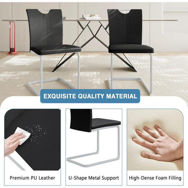 Akaber Modern Dining Chairs Set of 6, Faux Leather Upholstered Dining Room Side Chair with High Back, Metal Legs and Portable Handle, Armless Kitchen Chairs Set, Black