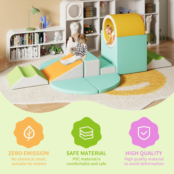 Soft Play Climbing for Toddlers, Wanan 11pcs Foam Climbing Blocks for Toddlers for Nursery, Living Room, Baby Climbing Blocks with Tunnel for Climb, Crawl and Slide