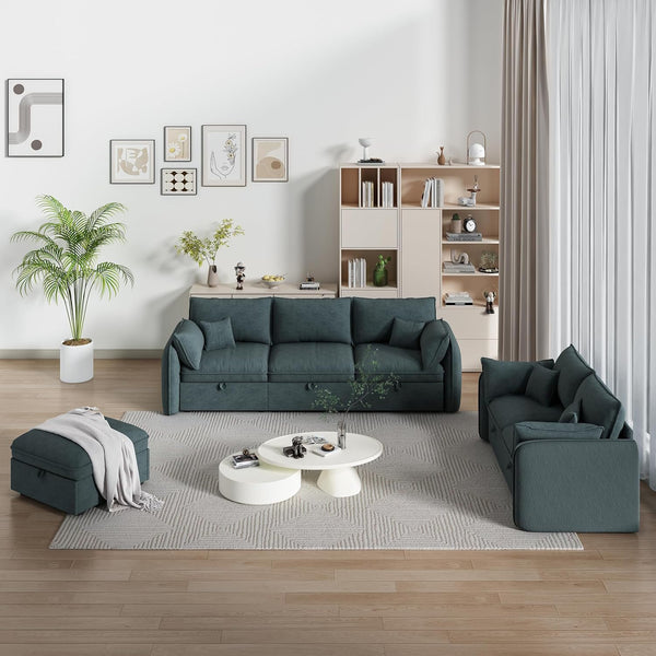 Akaber Modular Sectional Sofa, 107 Inch Couch with Movable Storage Ottoman, 25 Inch Deep Seat, Cloud Couches for Living Room, Grayish Green