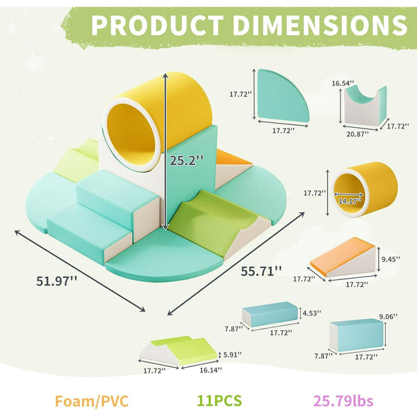 Soft Play Climbing for Toddlers, Wanan 11pcs Foam Climbing Blocks for Toddlers for Nursery, Living Room, Baby Climbing Blocks with Tunnel for Climb, Crawl and Slide