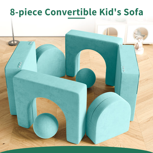 Kids Couch 8PCS, Kids Modular Couch Toddler with 2 Balls, Kids Couch Play Set 8 in 1 Baby Foam Sofa Kids Couch for Playroom