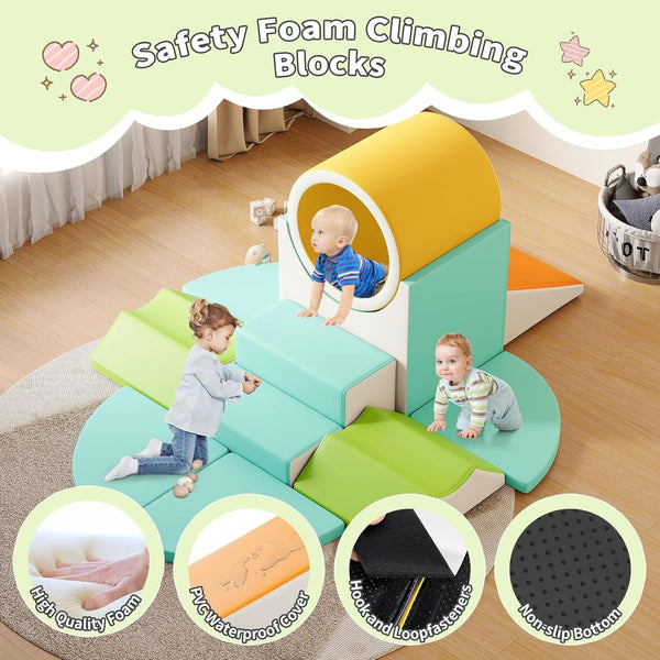 Soft Play Climbing for Toddlers, Wanan 11pcs Foam Climbing Blocks for Toddlers for Nursery, Living Room, Baby Climbing Blocks with Tunnel for Climb, Crawl and Slide