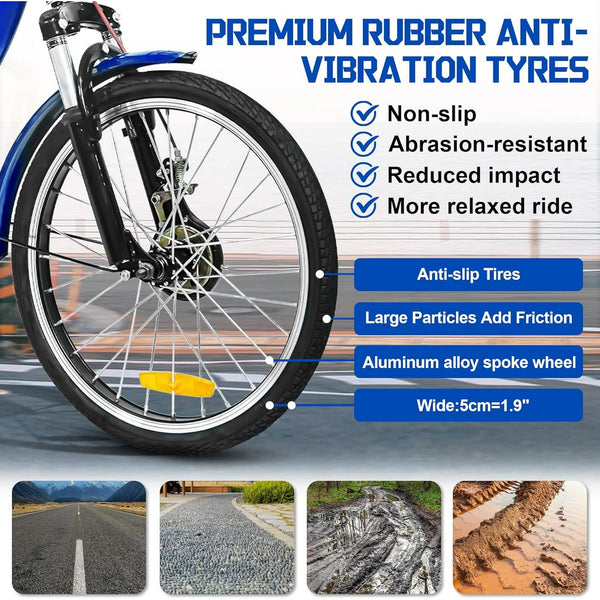 Linor Adult Tricycle with Rear Seats, 20" 3-Wheel, Front and Rear Baskets, Trike for Seniors, Blue