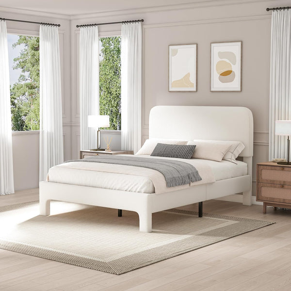 Wanan Full Bed Frame, Upholstered Bed Frame with Rounded Corners, Soft Cloud Bed Frames in Modern Style, Noise-Free Structure, Easy Assembly, Cream