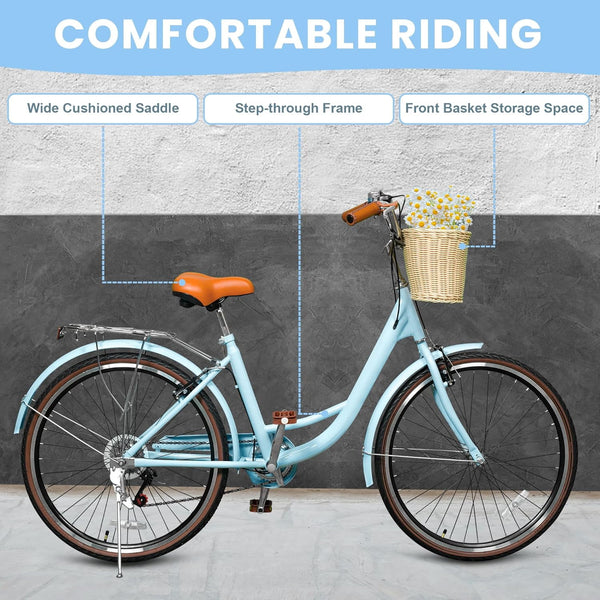 Linor 24 Inch Cruiser Bike for Women, Lightweight Step-Through Bicycle