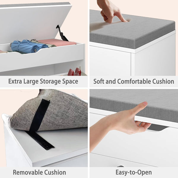 Shoe Storage Bench with Padded Cushion, Entryway Bench with Flip Drawer & Flip-Open Storage Box, Shoe Bench for Entryway, Bedroom, Hallway, Living Room