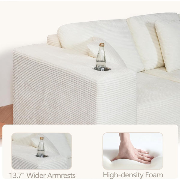 Akaber 130" Modular Sectional Sofa with U-Shape Chaise, 4-Seater Comfy Cloud Couch with Movable Ottoman, Deep Seat Couches for Living Room with Throw Pillows, White