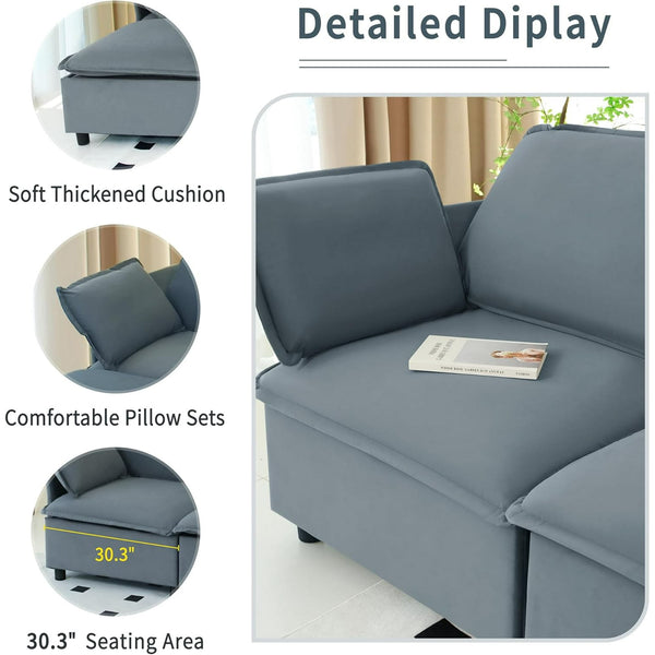Akaber 130" U-Shaped Cloud Sectional Sofa, Modular Velvet Convertible Sofa Bed with Storage,Plush Living Room Couch (Grey)