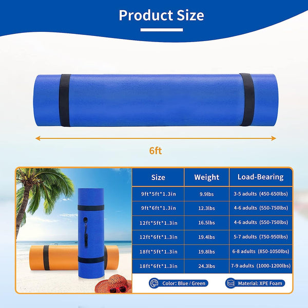 Linor 18 X 5Ft Lily Pad Floating Mat, 3-Layer Tear-Resistant Xpe Foam Floating Island for 6-8 Adults