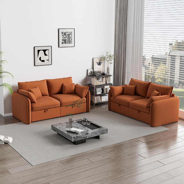 Akaber Modular Sectional Sofa, 75 Inch Loveseat Couches with Movable Storage Ottoman, 25 Inch Deep Seat, Cloud Couches for Living Room, Orange