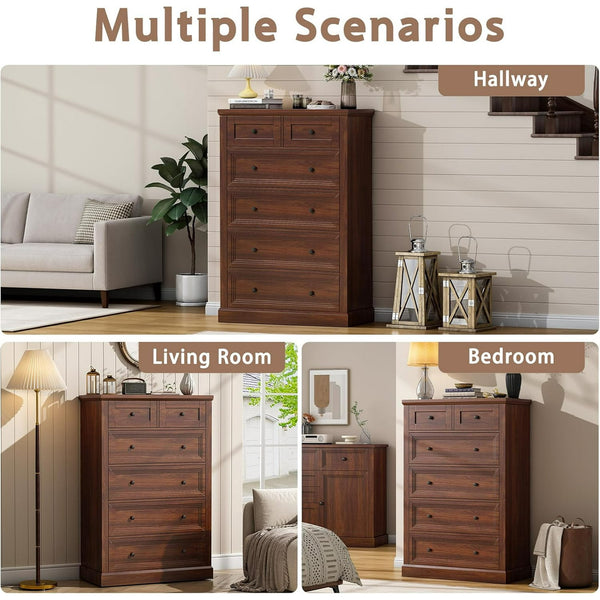 Akaber US 6 Drawer Dresser, 47.2" Farmhouse Dresser and Chests of Drawer, Tall Chest of Drawers for Bedroom, Living Room