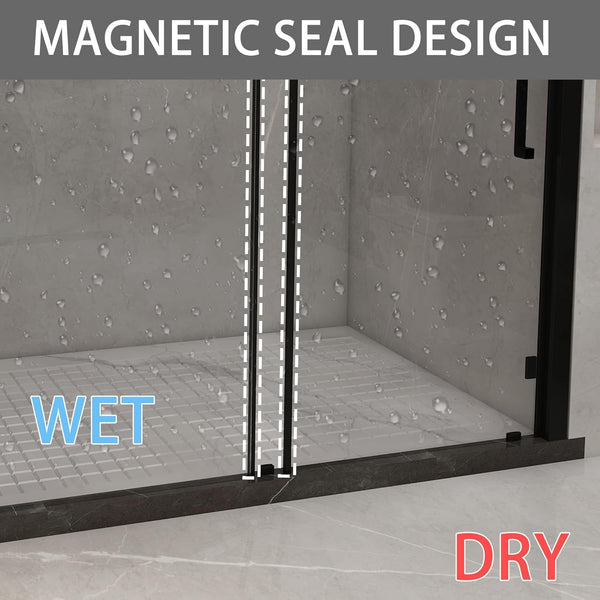Sliding Shower Door, 59.05" W x 74.8" H Glass Shower Door, Watertight Cleaner Semi-Frameless Shower Door with Seal Strip Parts and Handle, Easy Glide Rollers, Reversible Installation