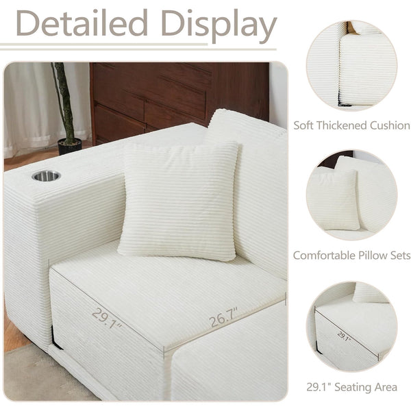 Akaber 101" Modular Sectional Sofa with U-Shape Chaise, 3-Seater Comfy Cloud Couch with Movable Ottoman, Deep Seat Couches for Living Room with Throw Pillows, White