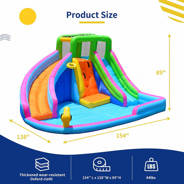 Wanan Inflatable Water Slide, 8 in 1 Water Slides Inflatables for Kids and Adults, 2 Large Water Slide with Air Blower, Splash and Deep Pool, Climbing Wall, Bounce House, Basketball Hoop (Dual Slide)
