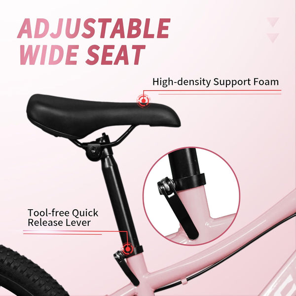 Linor 24" Kids Mountain Bike for Kids 6-12, 7 Speeds Drivetrain Kids Bike, Girls Boys Bike with Suspension Fork, Dual-Disc Brake, Anti-Slip Butyl Tires, Pink