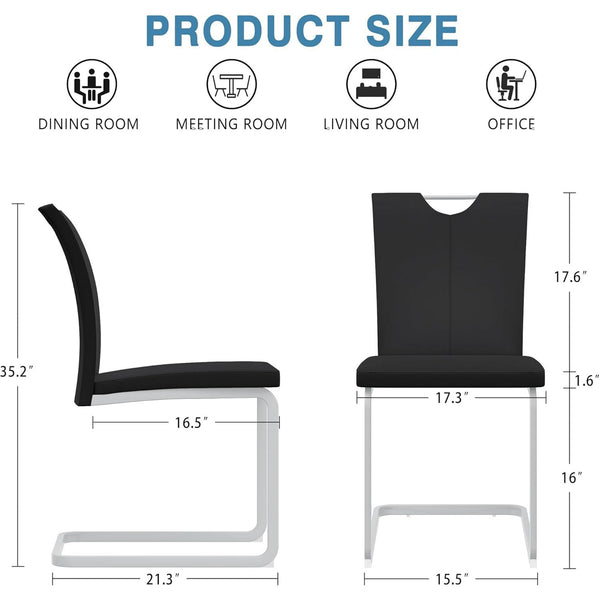 Akaber Modern Dining Chairs Set of 2, Faux Leather Upholstered Dining Room Side Chair with High Back, Metal Legs and Portable Handle, Armless Kitchen Chairs Set, Black