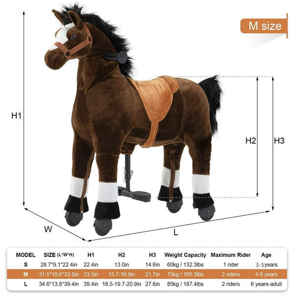 Wanan Ride on Horse for Big Kids, Horse Ride on Toy for 4 to 9 Years Old, (35.43'' Height) Riding Horse Rider Mechanical Walking Action, No Battery or Electricity, Max Load 165LBS