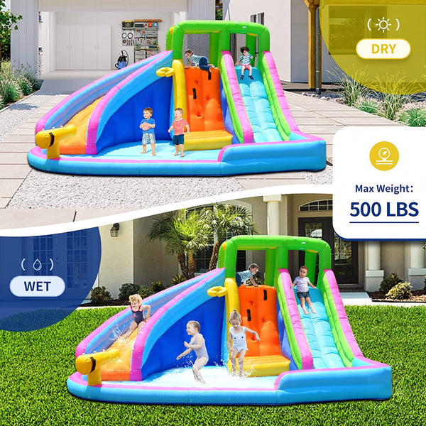 Wanan Inflatable Water Slide, 8 in 1 Water Slides Inflatables for Kids and Adults, 2 Large Water Slide with Air Blower, Splash and Deep Pool, Climbing Wall, Bounce House, Basketball Hoop (Dual Slide)