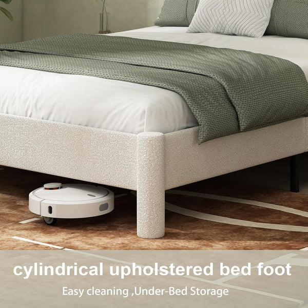 Akaber Full Bed Frame, Upholstered Bed Frame with Rounded Corners, Soft Cloud Bed Frame in Modern Style, Noise-Free Structure, Easy Assembly, Cream